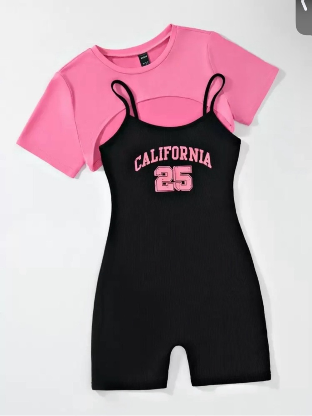 SHEIN Black Romper with Pink 'California 25' Logo